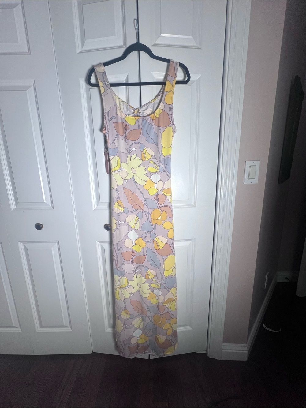 Haute Monde Yellow and Gray Floral Maxi Dress NWT - Picture 9 of 9